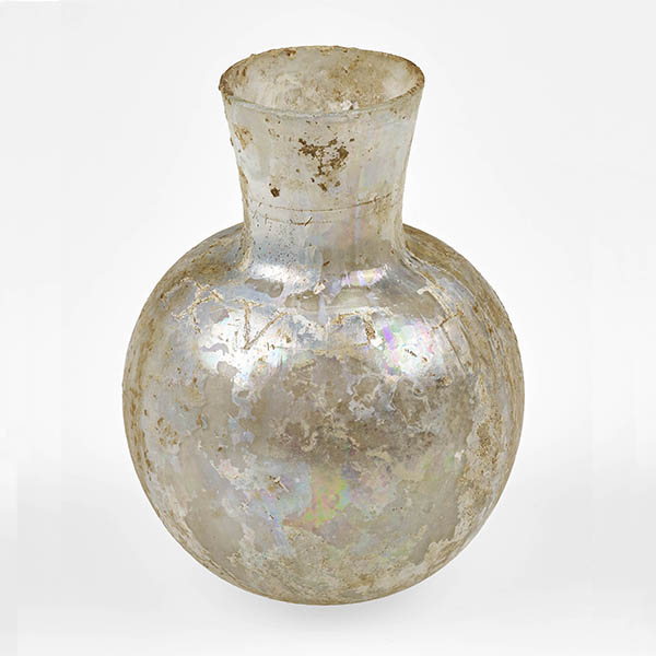 Glasflasche mit der eingeritzten Inschrift 'Utere Felix' - 'Benutze (sie/mich) glücklich'. © J.Vogel, LandesMuseum Bonn